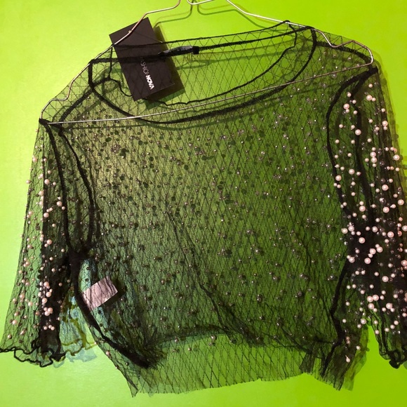 FASHION NOVA sheer crop top with pearls - Picture 3 of 4